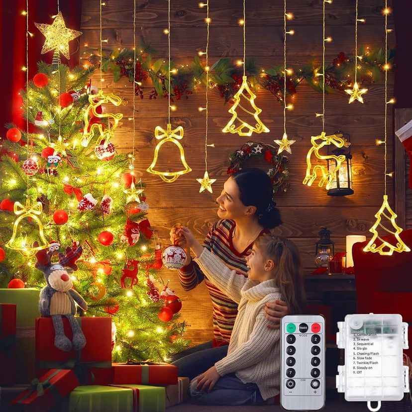11.5FT Waterproof LED Christmas Curtain Lights with 8 Modes