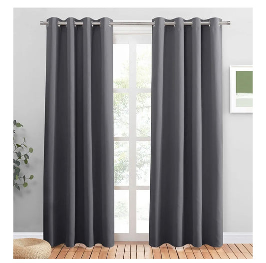 PONY DANCE Blackout Curtains - Grey Curtains 52 x 84 Inch for Bedroom Thermal Insulated Curtains & Drapes for Living Room Eyelet Curtain Window Home