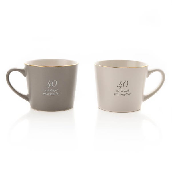 Amore Set of 2 Grey & White 40th Anniversary Mugs