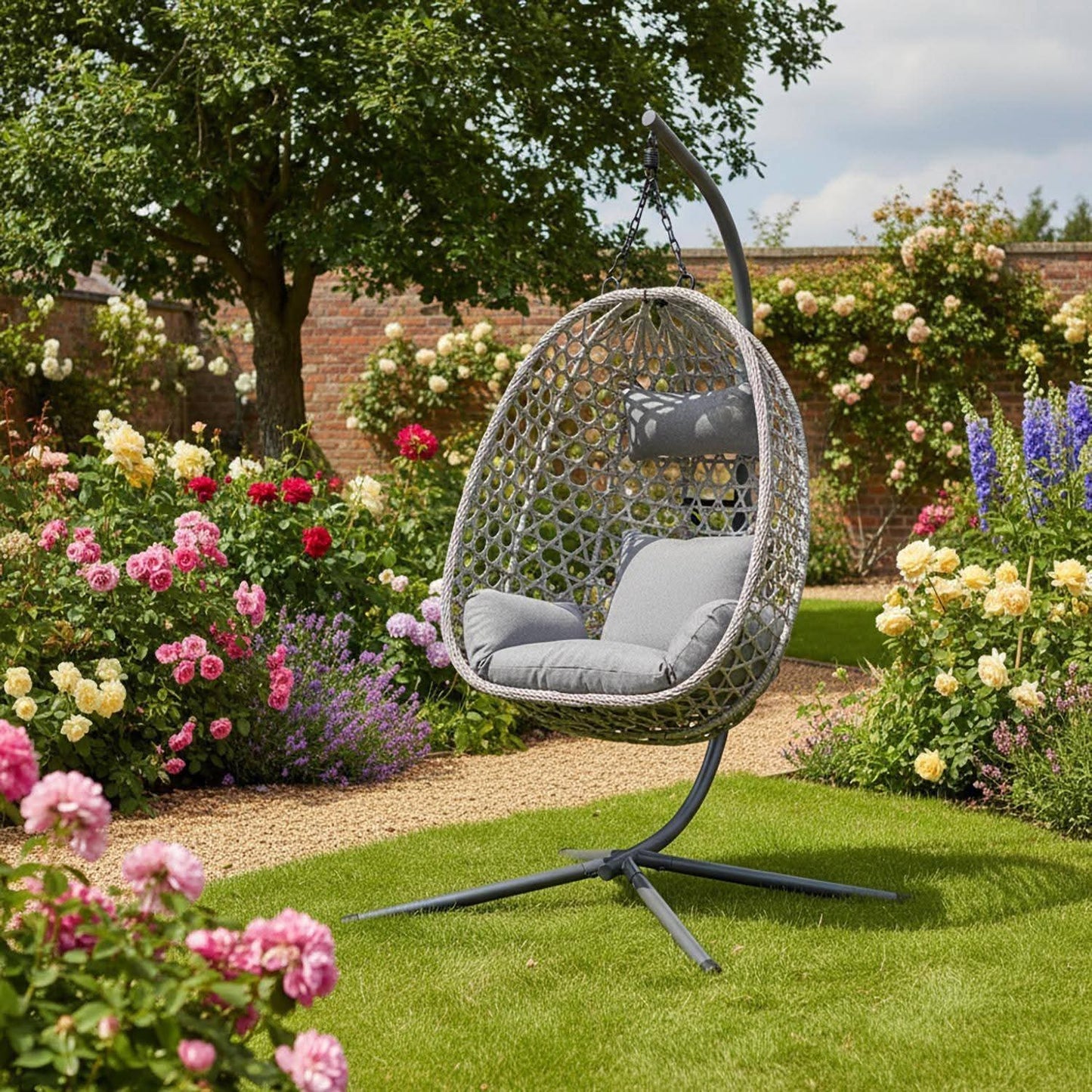 Aura Haus Swinging Egg Chair, Charcoal Grey, Black or Silver