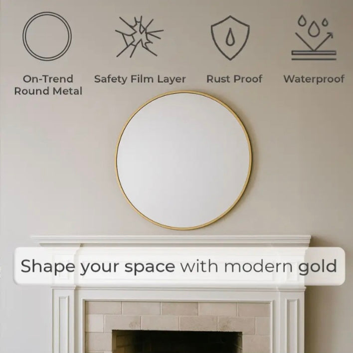 Neo Gold Nordic Round Metal Frame Wall Mirror 40cm