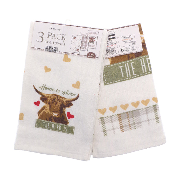 Highland Cow Tea Towel 3 Pack