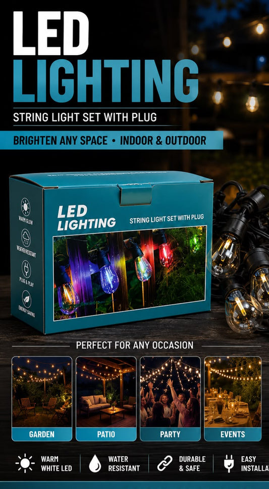 Solar LED String Light Set With USB Plug & Remote Control White 18ft