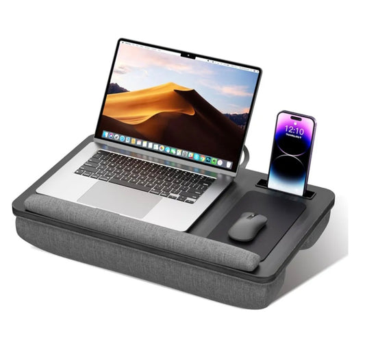 Portable Lap Laptop Desk, Fits up to 17 inch Laptop, with Anti-Slip Strip & Phone Holder, Lightweight Lap Tray Table with Cushion for Couch & Bed