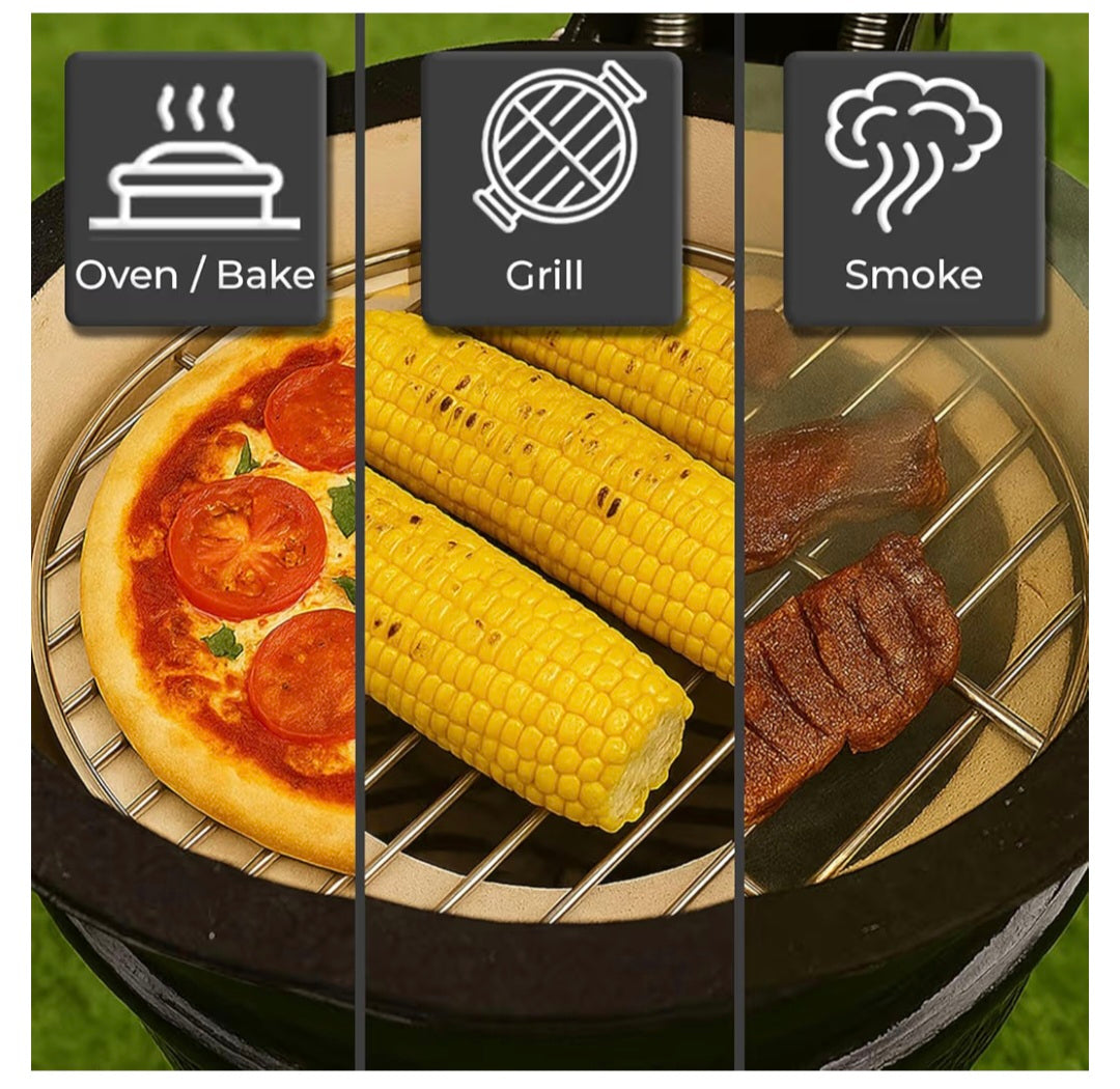 Neo Kamado 13" Ceramic Mini BBQ Grill Smoker Egg Charcoal Cooking Oven, Portable Oven and Smoker with Stand