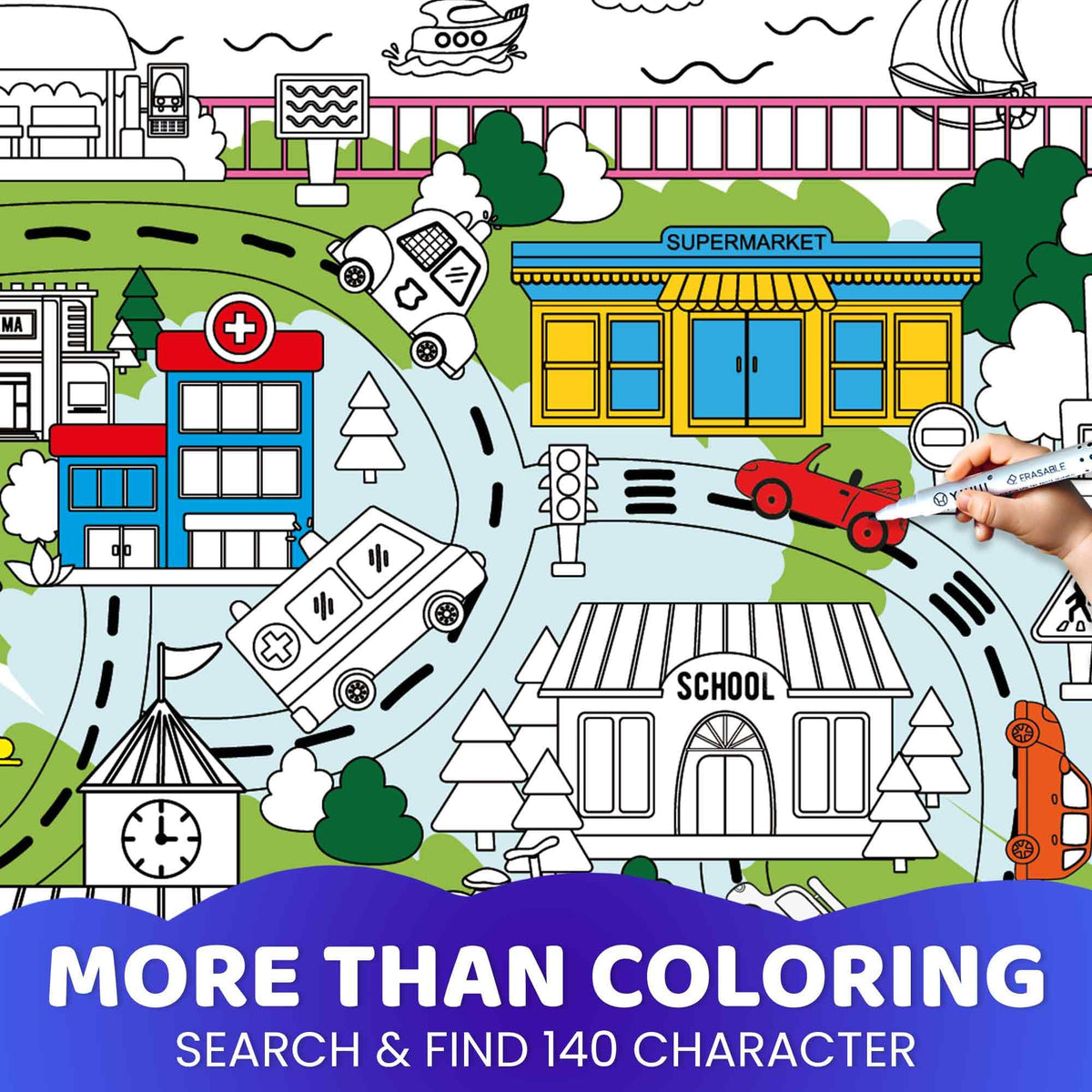 Giant Kids Colouring Posters 4-Pack – 2x3 Ft Sheets with Educational Tasks including