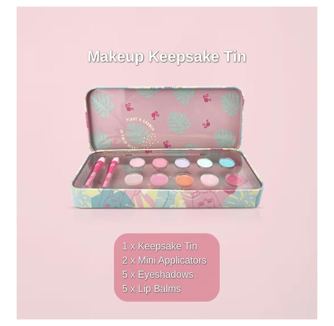 Barbie Kids Makeup Set Keepsake Tin – 10 Piece Children’s Makeup Kit (5 Eyeshadows, 5 Lip Balms) with Applicators – Reusable Metal Pencil Case Gift for Girls