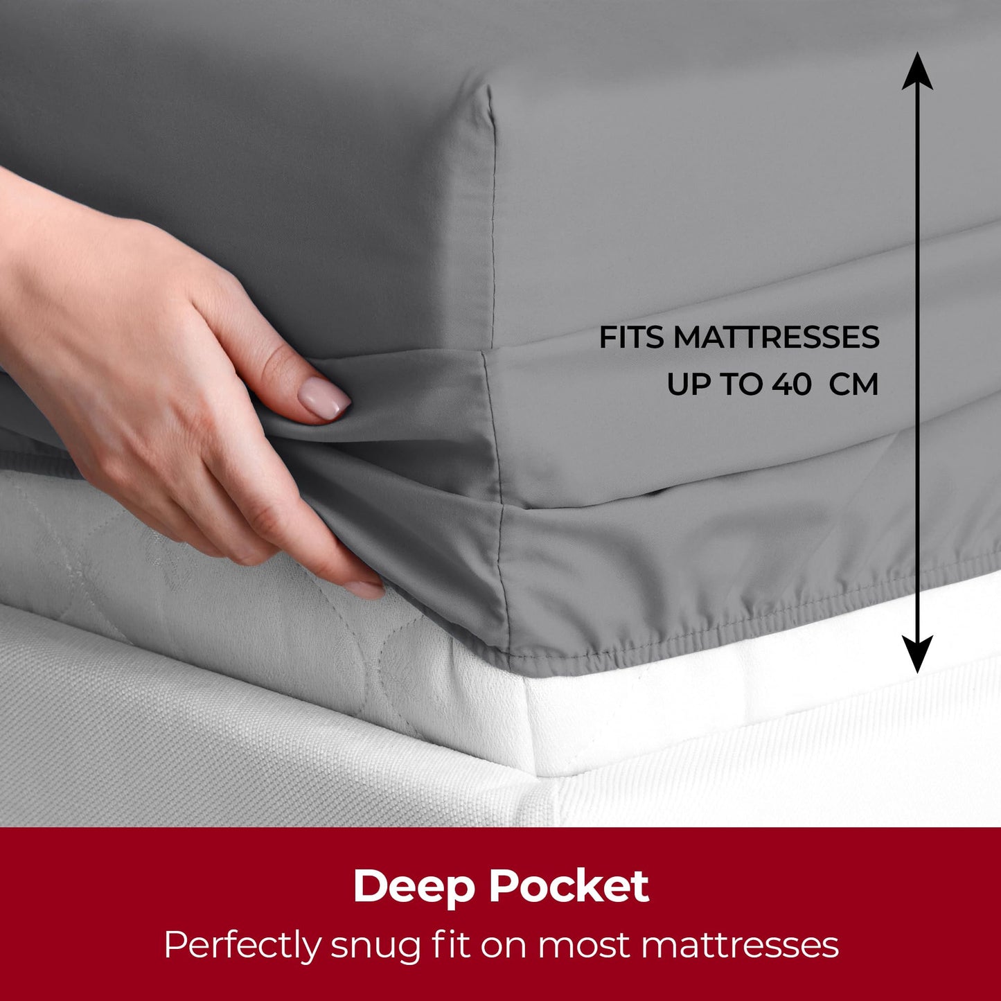 Super King Fitted Sheet Soft Microfibre 40cm Extra Deep Elastic All-Round Design - Light Grey 180x200cm