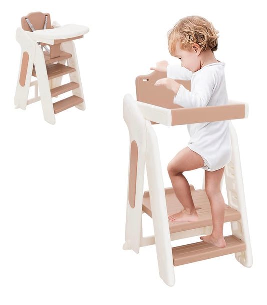 Foldable Kids Step Stool, Learning Tower with Adjustable Height,Kitchen Step Stool and Baby HighChair Set,Standing Tower for kitchen Counter Bathroom