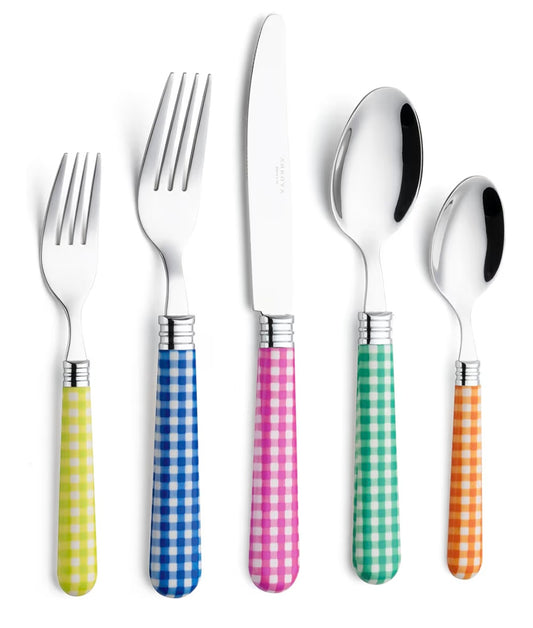 Annova Cutlery Set Stainless Steel with Color Handle - 4 x Dinner Knife; 4 x Dinner Fork; 4 x Salad Fork; 4 x Dinner Spoon; 4 x Dessert Spoon (Check Mix)