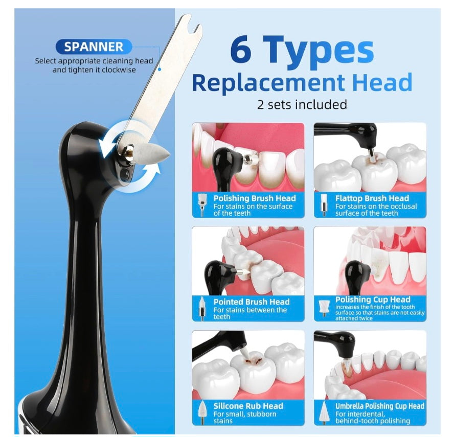 Tooth Polisher,Rechargeable Teeth Whitening Kits for Teeth Daily Cleaning and Whitening,Dental Polisher with 2 Set Polishing Brush Heads,LED Light,5 Speed Modes,Waterproof