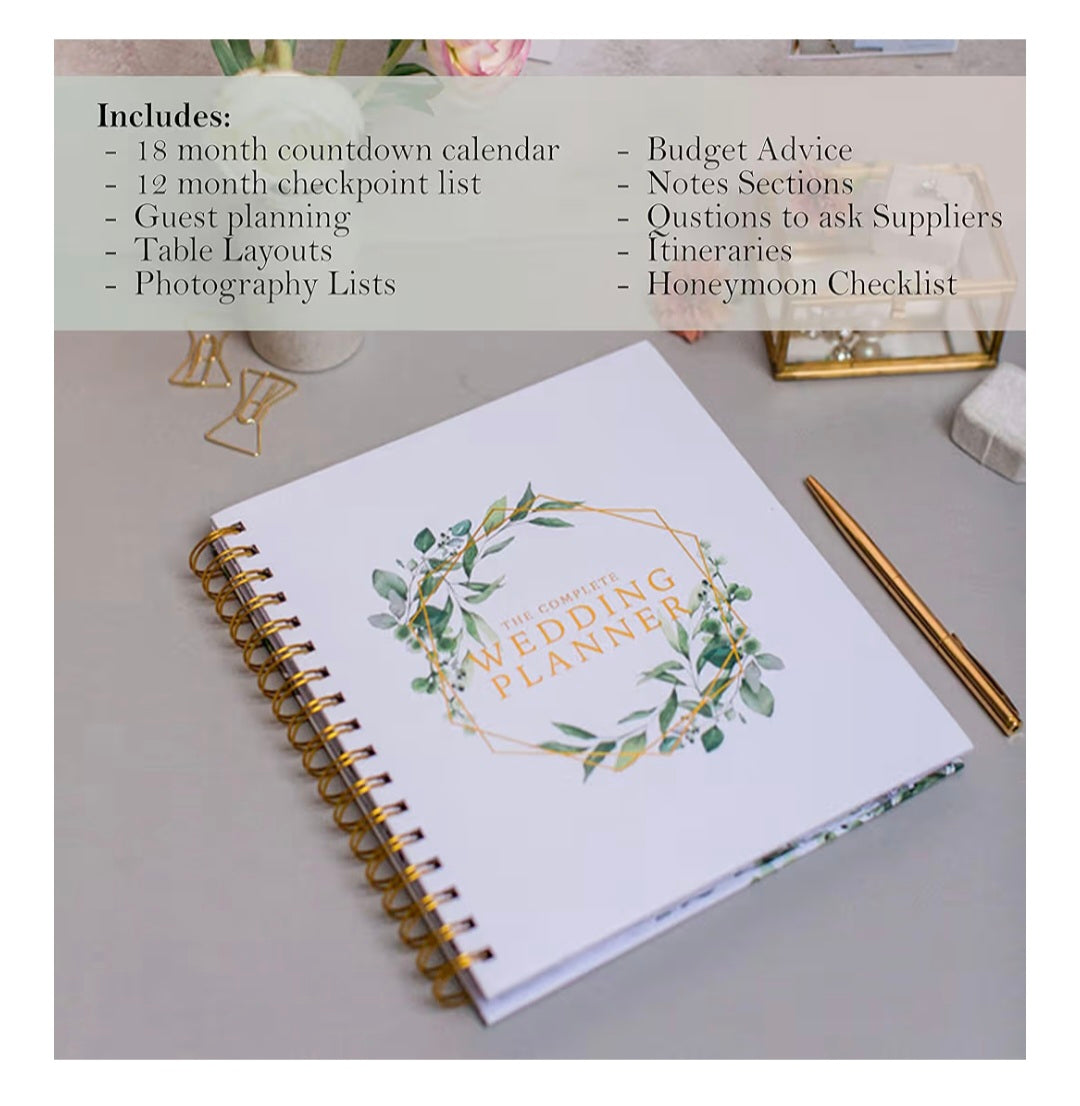 The Complete Wedding Planner Green Floral - UK Bridal Planning Book Journal & Organising Diary, Engagement Gift, Countdown Calendar