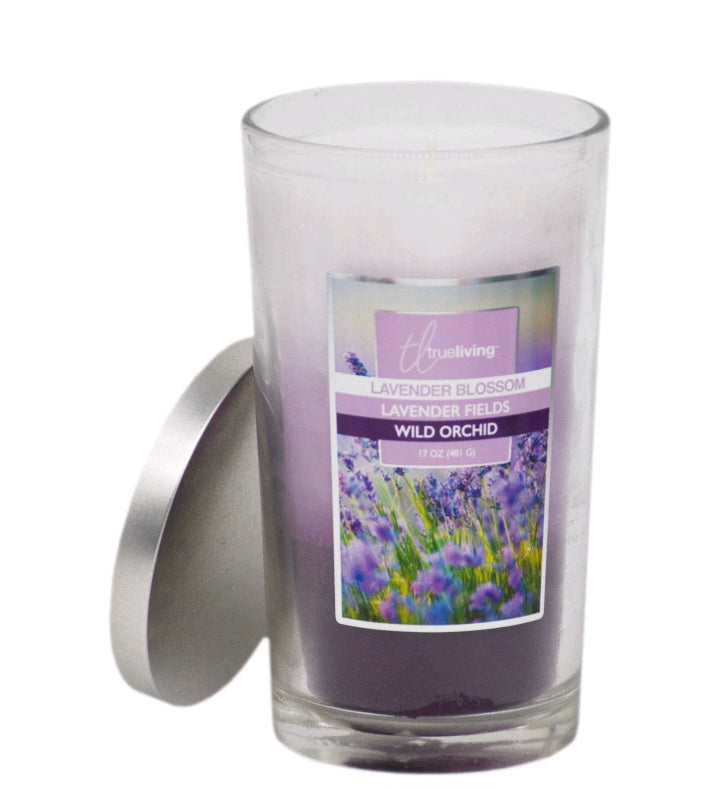 True Living Triple Layered Candle - Scented In, Lavender Blossom, Lavender Fields, Wild Orchid - 481g