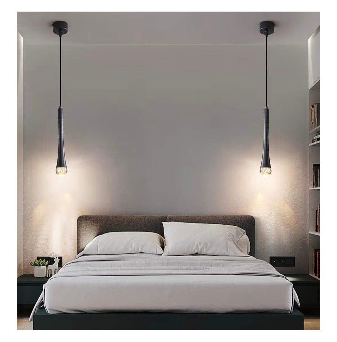 Modern Teardrop Design Black 2 Pack LED Ceiling Pendant Light, 3 Colour Temperature (3000K/4500K/6500K) Pendant Light, Removable E14 Bulb,