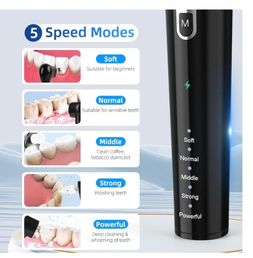 Tooth Polisher,Rechargeable Teeth Whitening Kits for Teeth Daily Cleaning and Whitening,Dental Polisher with 2 Set Polishing Brush Heads,LED Light,5 Speed Modes,Waterproof