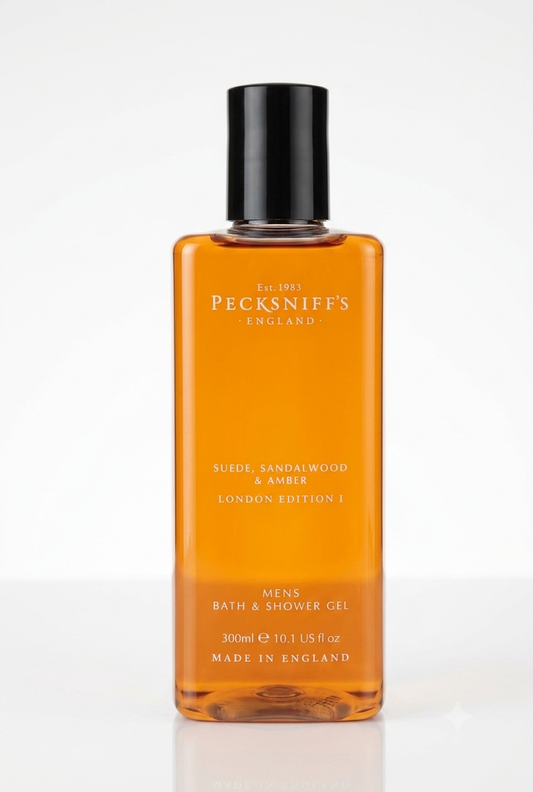 Pecksniff's Suede, Sandalwood &  Amber Mens Bath & Shower Gel 300ml