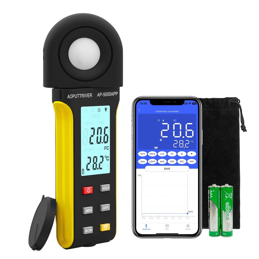 Light Meter, Lux Meter Measure Lights 0.1~400,000 Lux Foot Candles with 270º Rotating Sensor, APP One-click Operation, Light Meter for Plants Photography LED Indoor Outdoor Light Tester