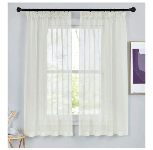 PONY DANCE Light Beige Voile Curtains - Net Curtains for Bedroom Linen Look Sheer Light Filter Thick Small Window Treatments for Bathroom， 2 Pieces， W 55 inch by L 63 inch， 140CM x 160CM