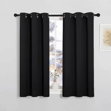 PONY DANCE Short Blackout Curtains for Bedroom Thermal Door Curtain Home Decor for Living Room, 2 panels, Black, 34" x L 45"