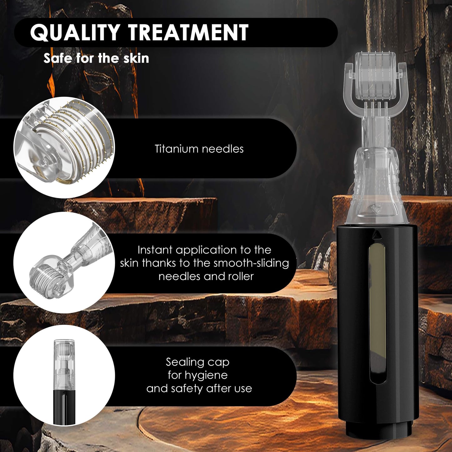 Derma Roller with Serum Reservoir for Hair, Beard and Skin Rejuvenation 105 Titanium Needles 0.25mm