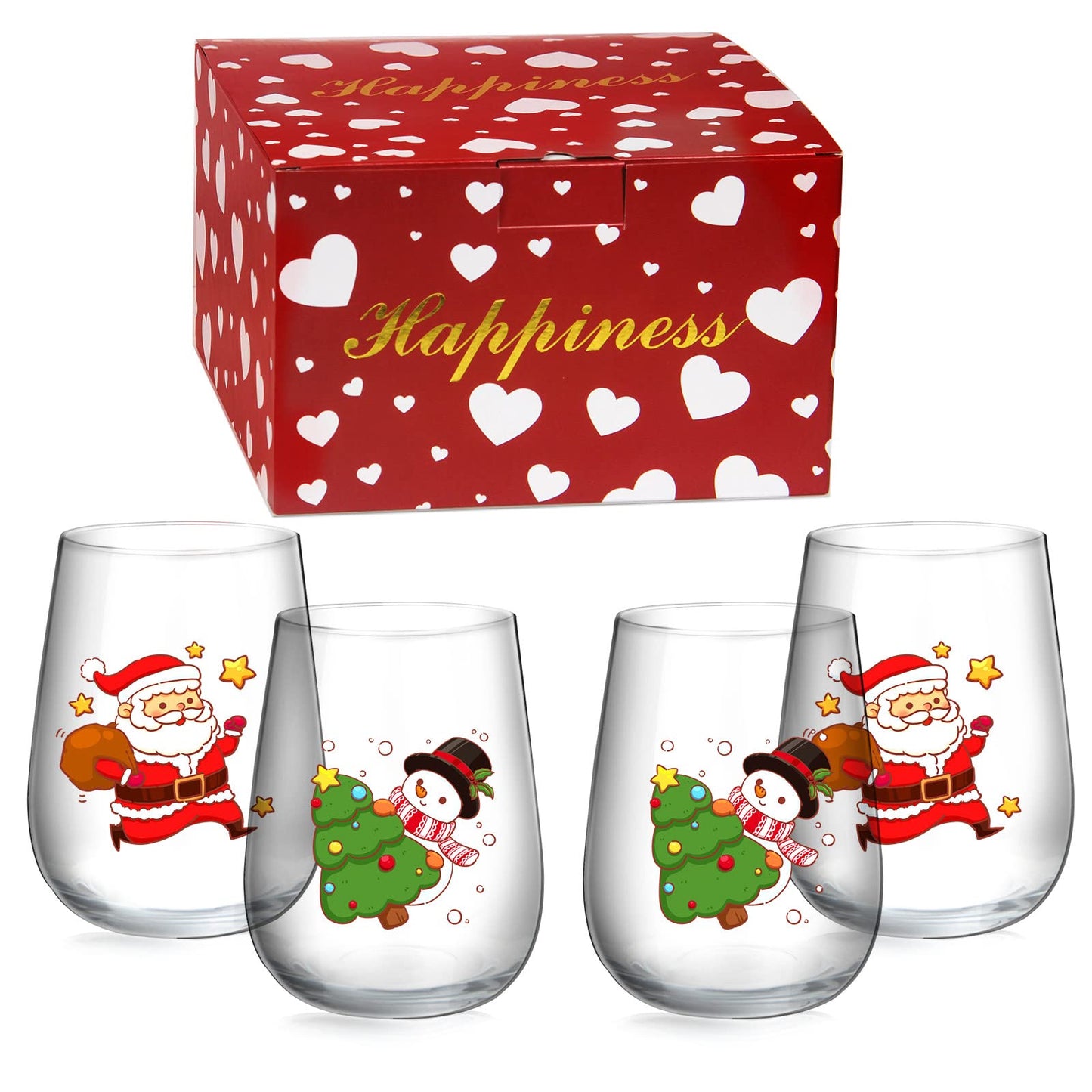 Boxed Christmas Stemless Wine Glass Set of 4