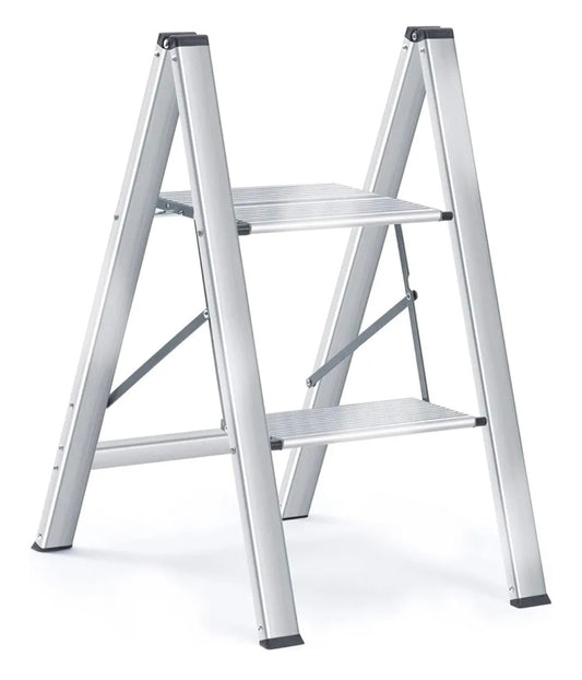 Nestling 2 Step Ladder Aluminum, Lightweight Folding Ladder 2 Step with Wide Anti-Slip Pedal, 330 Lbs Capacity Household Office Portable Stepladder, Silver