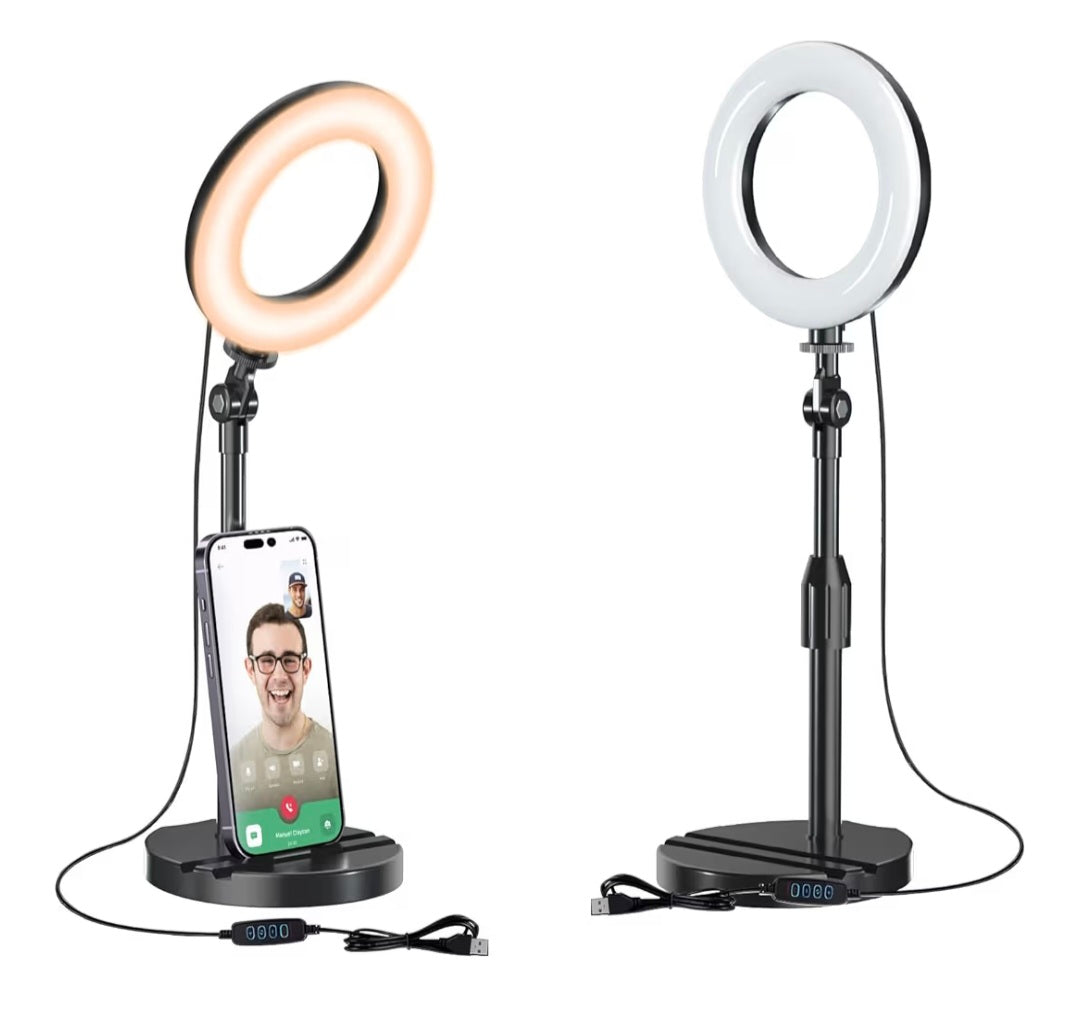 Desk Ring Light with Telescopic Stand, Travel Desktop Hola Light for Phone Selfie Laptop Zoom Video Calls Makeup Tiktok Reels Live Streaming