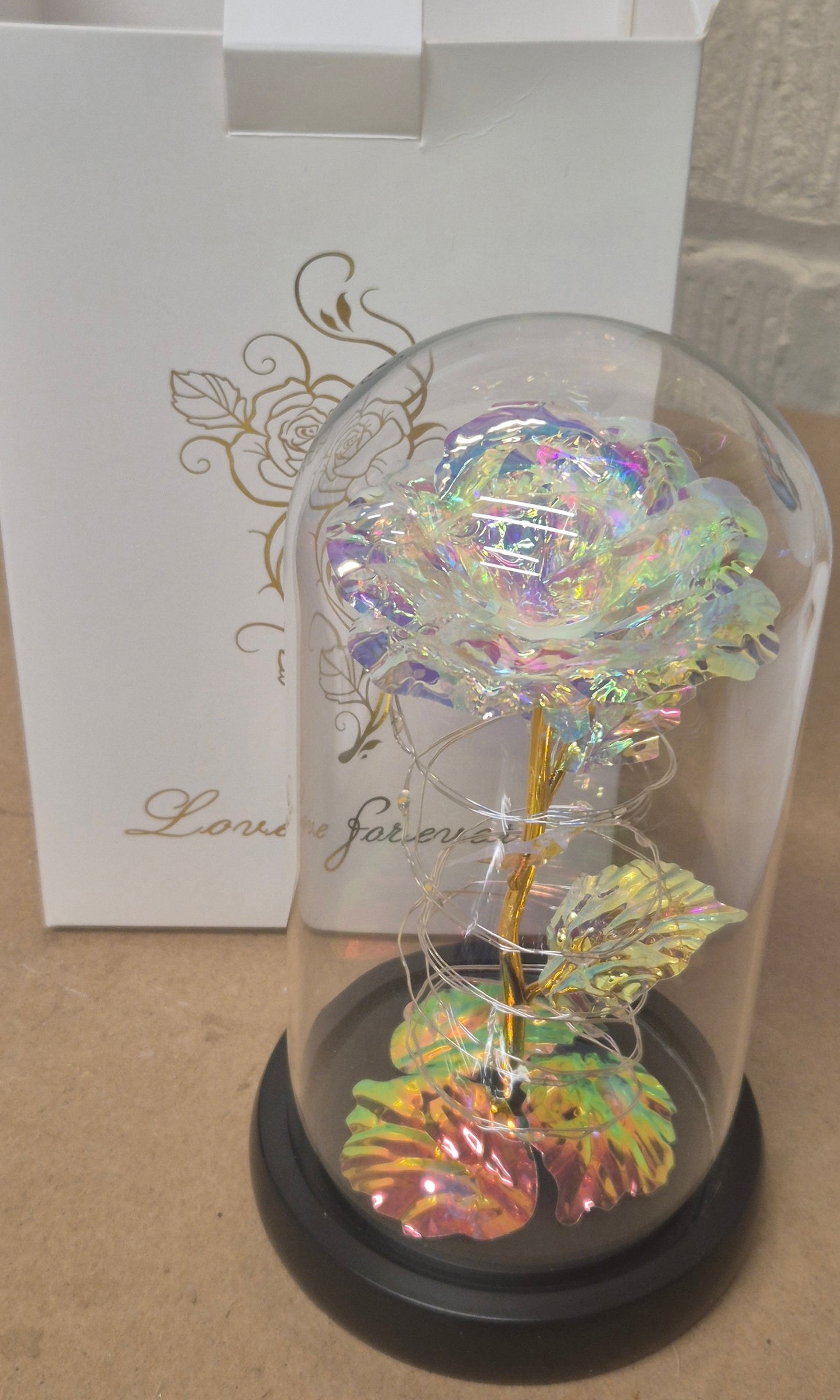 LED Rainbow Rose in Glass Dome