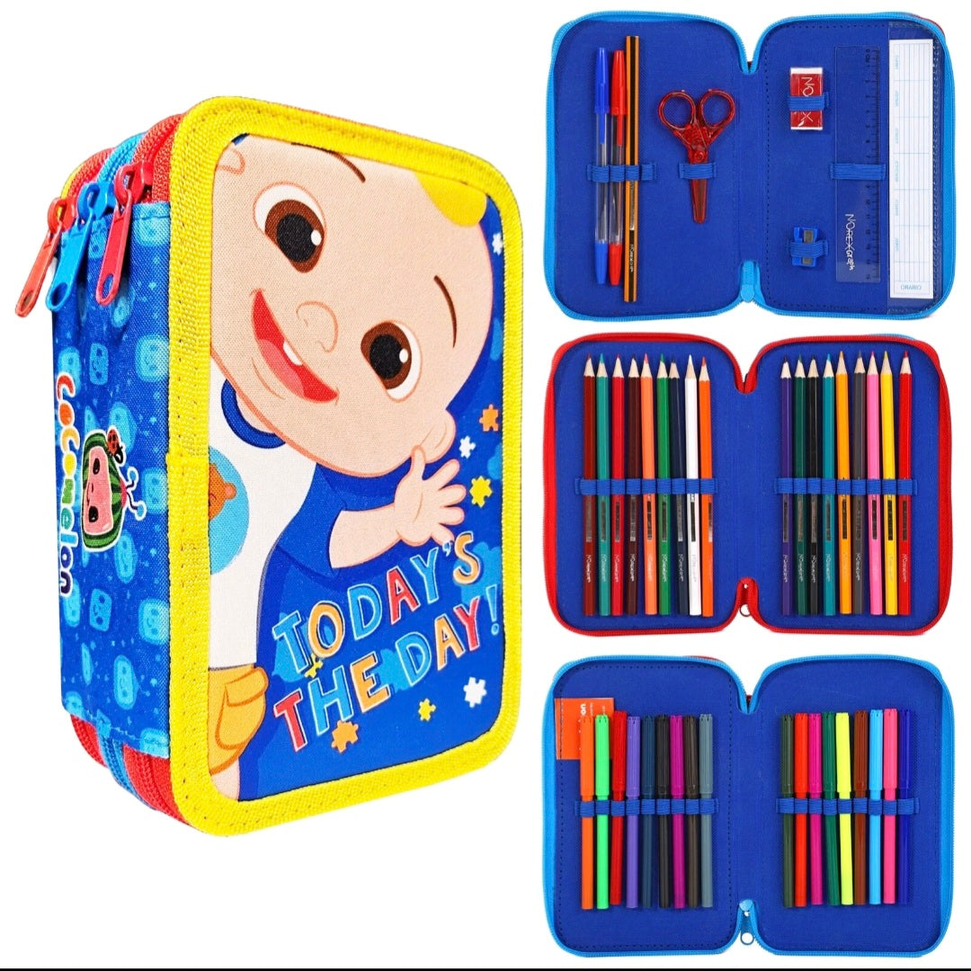 Cocomelon 3 Tier Filled Pencil Case 45 Piece Stationery School Supplies Kids