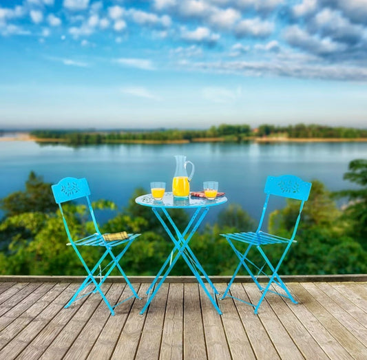 Alpine Corporation Indoor/Outdoor 3-Piece Bistro Set Folding Table and Chairs Patio Seating, Blue