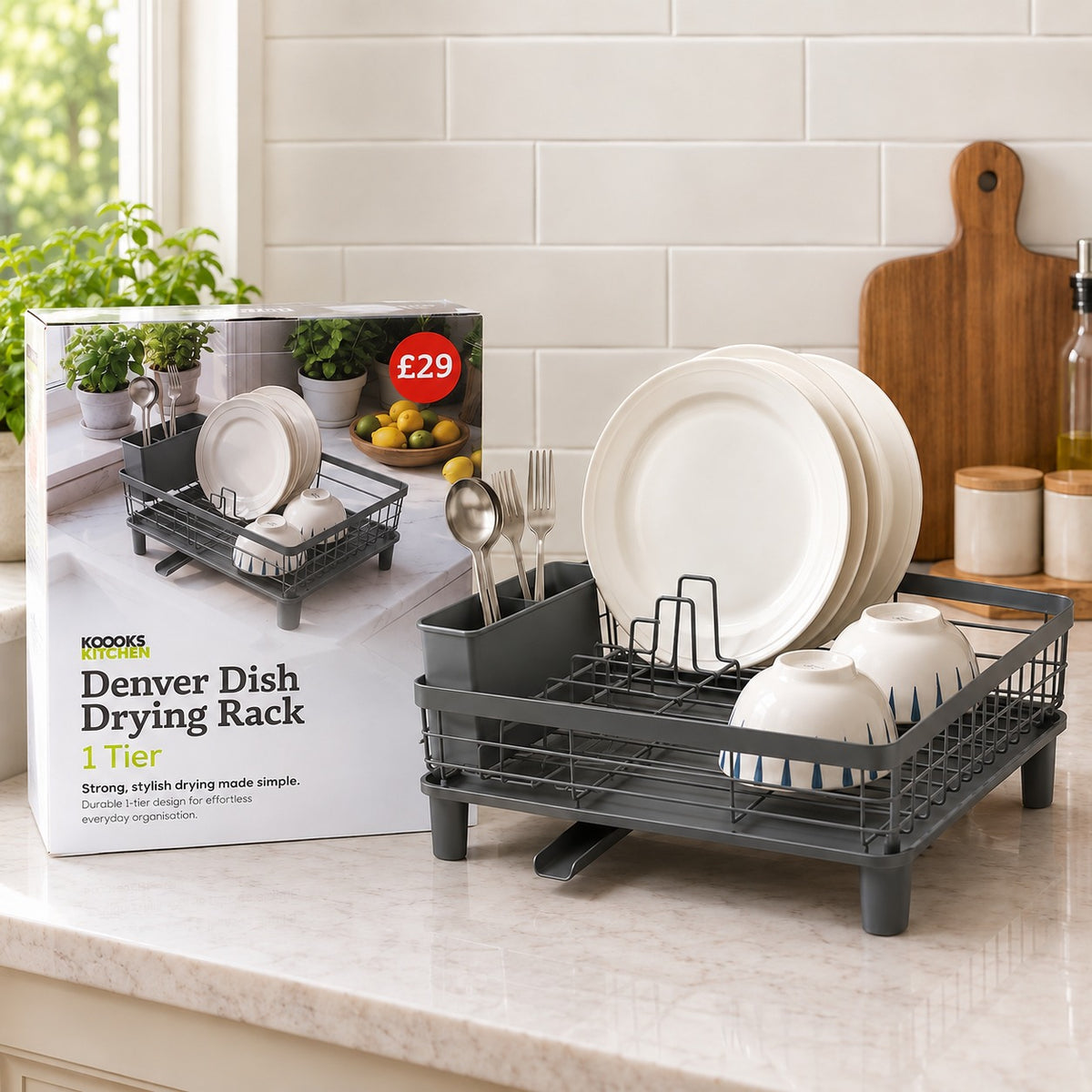 Denver Dish Drying Rack 1 Tier 2 Colours Drainer