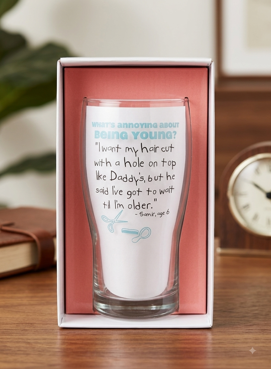 'What's Annoying About Being Young, Daddy's Hair' Pint Glass In Gift Box