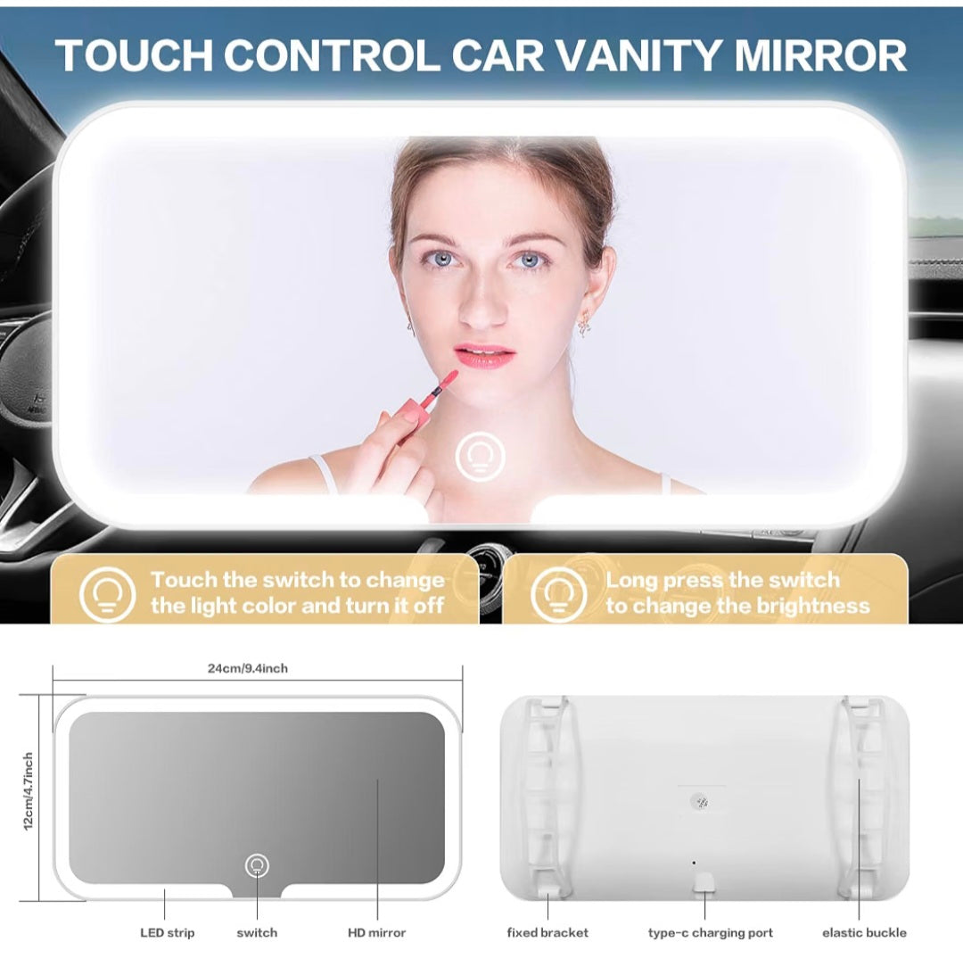 Vanity Mirror with 3 Color Temperatures LED Lights, Rechargeable Sun Visor Touch Control Dimmable Car Mirror