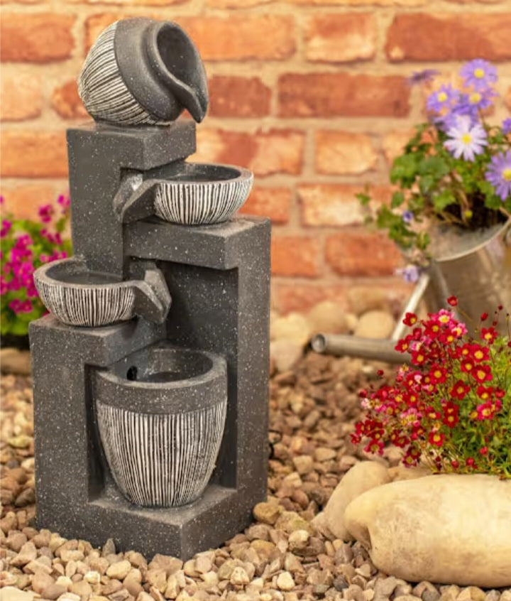 Stacked Pots LED Solar Water Feature Fountain