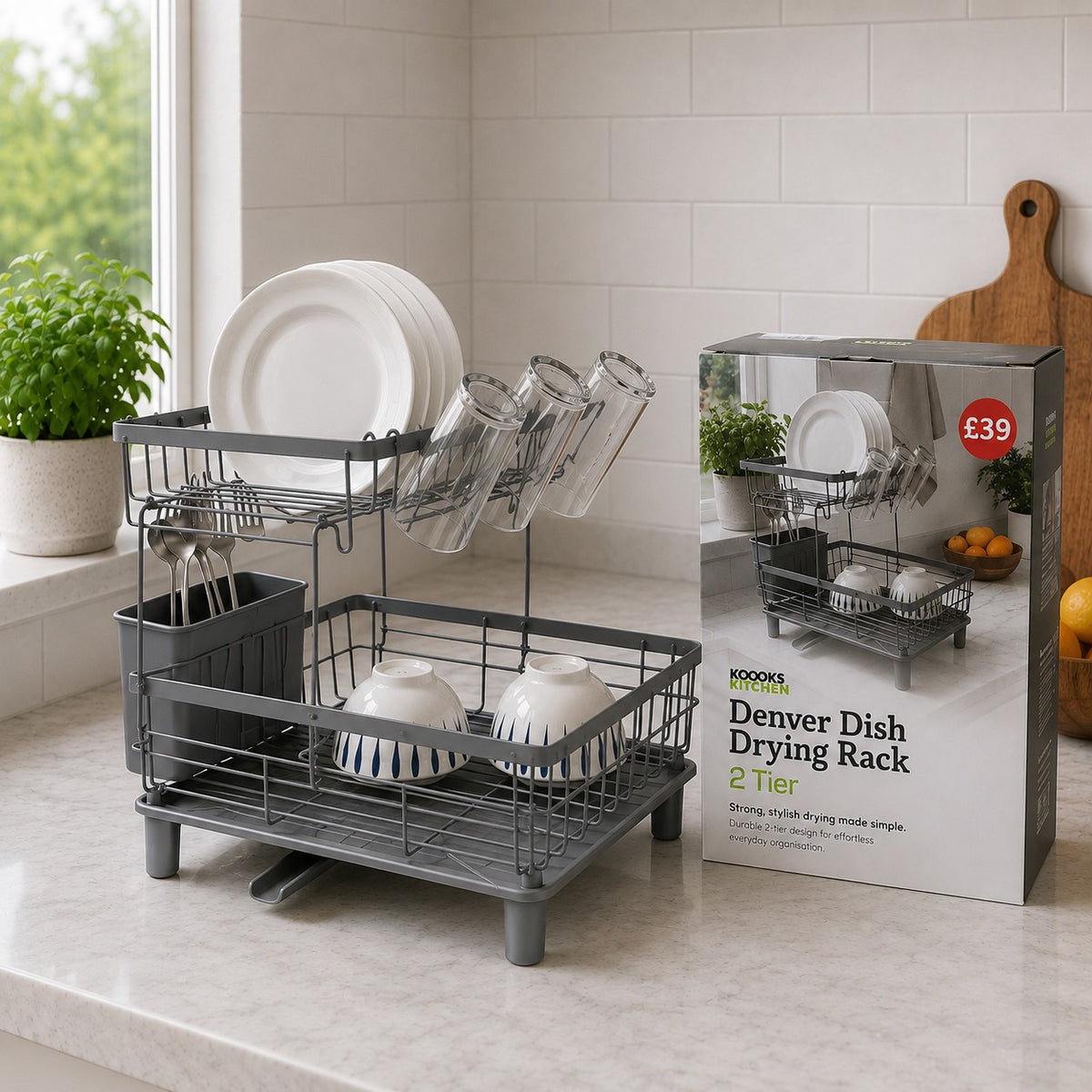 Denver 2 Tier Dish Drying Rack Drainer 2 colours