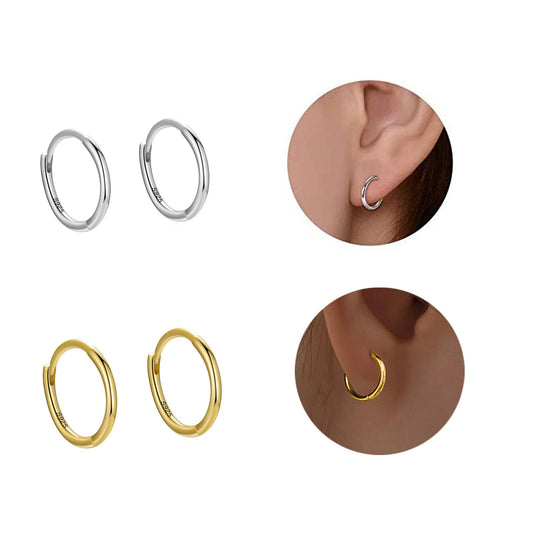 925 Sterling Silver Hoop Earrings Set for Women Men,Gold/Silver Huggie Hoop Earrings Set,Small Round Mini Sleeper Cartilage Earrings