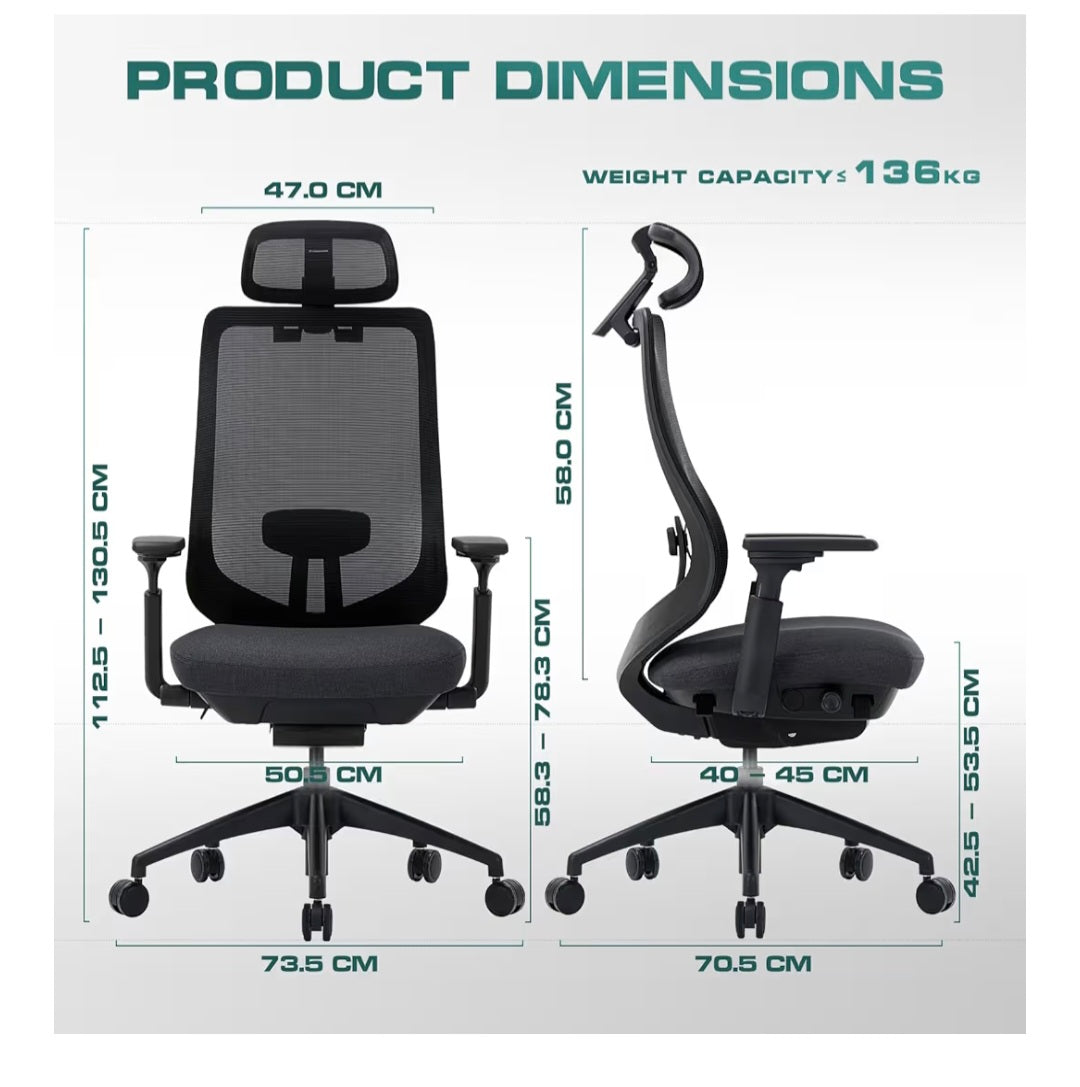 COLAMY Ergonomic Mesh Office Chair, High Back Computer Executive Desk Chair with Adjustable Headrest and 4D Arms, Slide Seat, Tilt Lock, Black