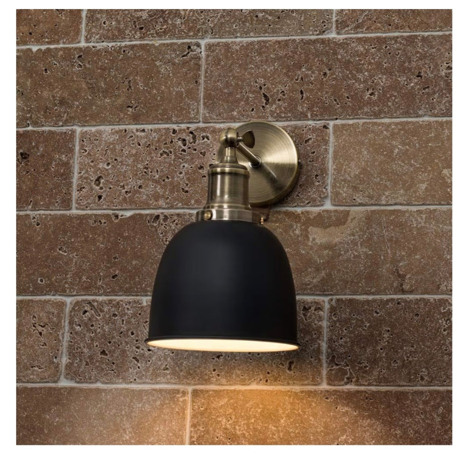 Retro Style Antique Gold Wall Light with a Black Dome Shade | Home Décor, Bedside & Desk Lamp