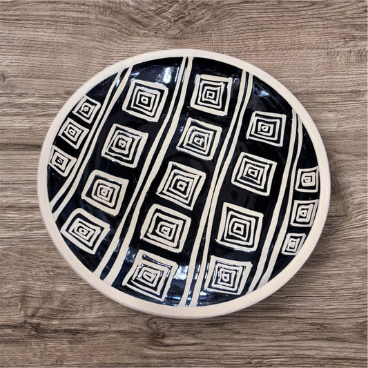 Large Hand Thrown Tribal Pattern Platter 13.5inches