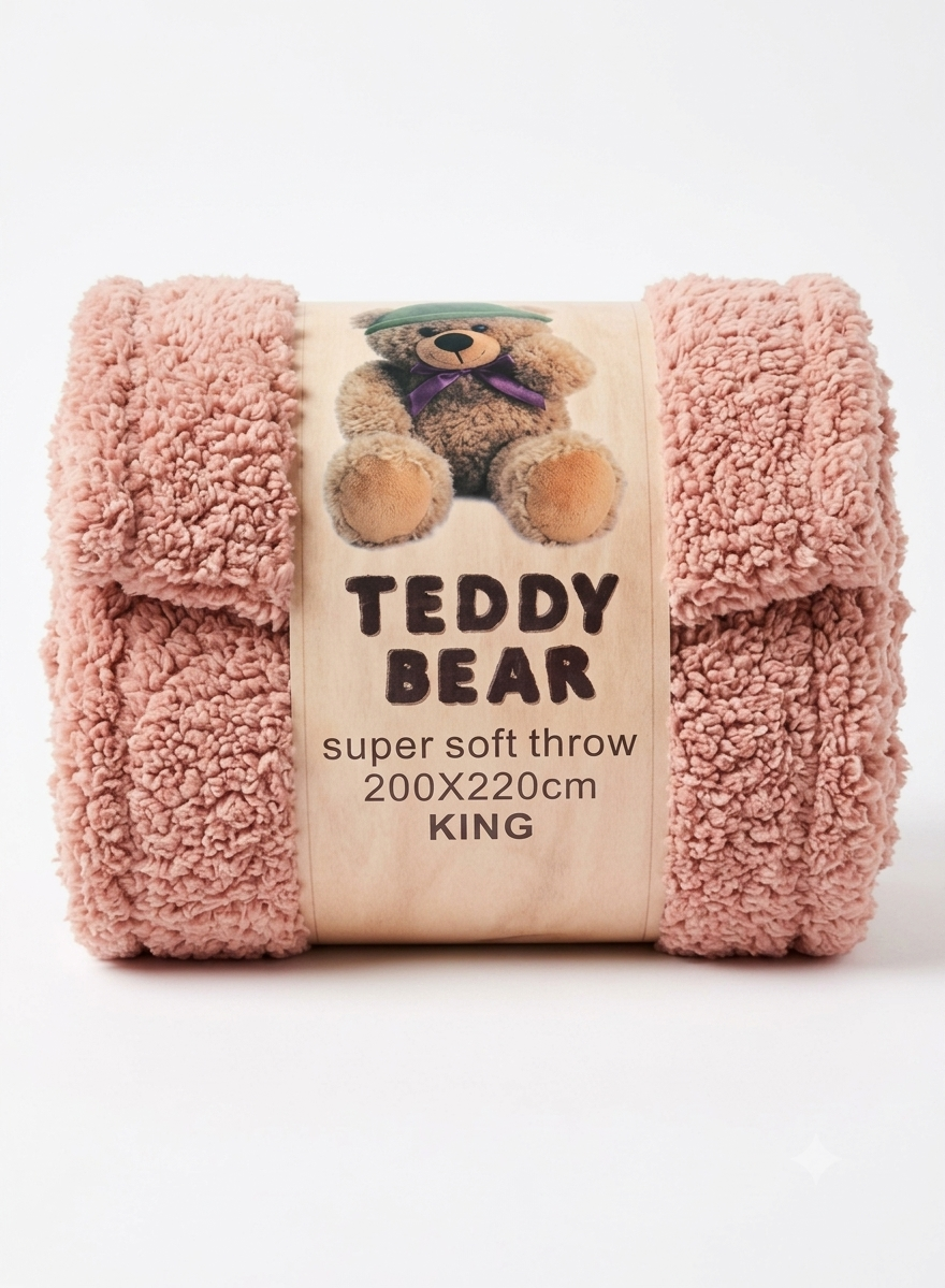 Teddy Bear Blanket - 200x220cm - King Size - Various Colours