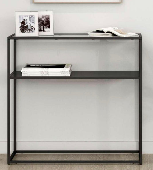 Hallowood Furniture Bewdley 80cm Display Table with Glass Top, Black Console Table with Shelf, Low Bookshelf, Office Shelving Unit, Hallway Display Unit for Living Room, Office and Hallway