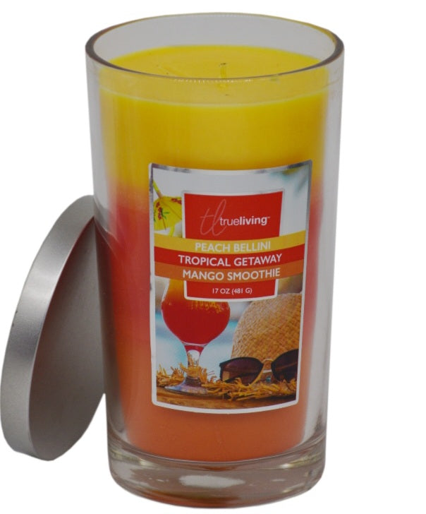 True Living Triple Layered Candle - Scented In, Peach Bellini, Tropical Getaway, Mango Smoothie  - 481g