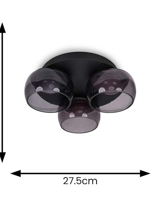 Alissa Matt Black IP44 Integrated LED 3 Way Ceiling Light With Smoked Glass