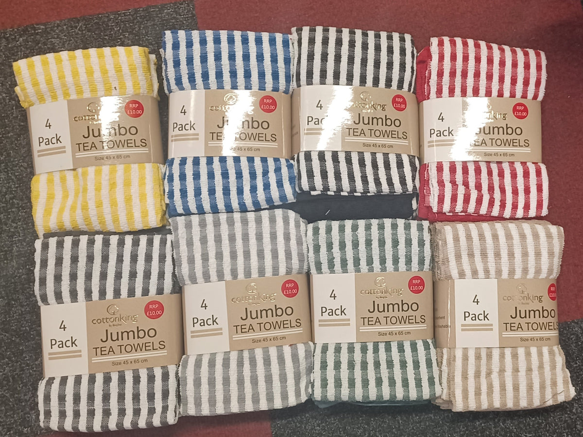 4 Pack CottonKing Jumbo Tea Towels