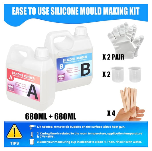1360ml Silicone Mold Making Kit 20A, Platinum Liquid Silicone Rubber for Molds Making, Fast Cure & Food Safe 1:1 Mixing Ratio, Ideal for Casting Resin Molds,Jewelry Making,Soap, Wax, Clay