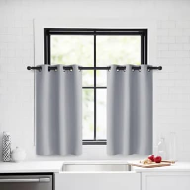 PONY DANCE Small Blackout Curtains 29x36 Inch - Silver Grey, Thermal Insulated, Light Blocking, Privacy Protection Curtains & Drapes for Bedroom & Kitchen, 2 Panels