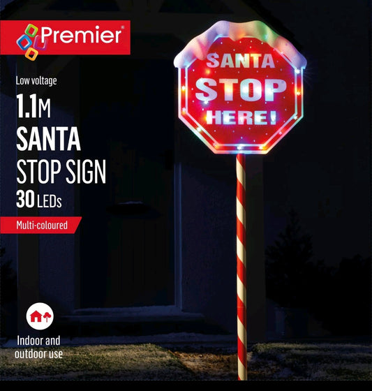 Large Light Up Santa Stop Here Sign Multi Coloured LED Path Light Stake 1.1M
