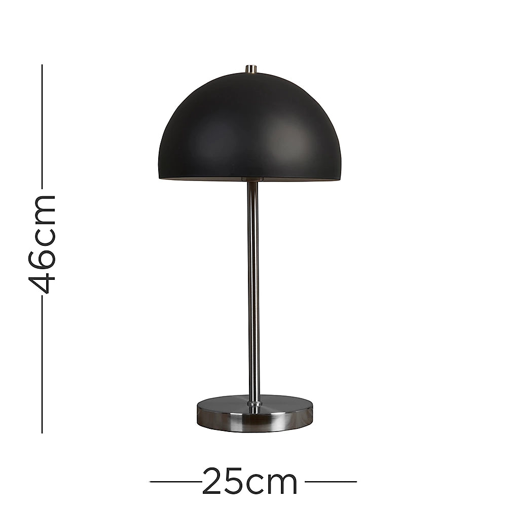 Dargai Satin Nickel Table Lamp With Black Metal Dome Shade