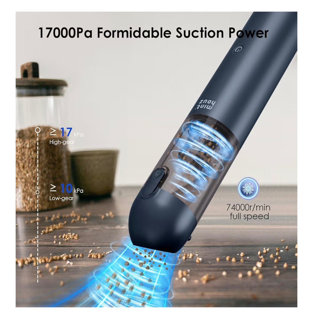 Minthouz Handheld Vacuum Cleaner 17000Pa, 120W Cordless Car Vacuum Rechargeable with Blower, 2-Speed Portable Wireless Mini Hand Held Vacuum Cleaner with LED/SOS Light for Car Home (Blue) Hoover