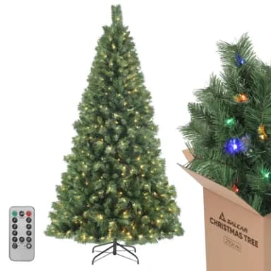 SALCAR Pre Lit Artificial Christmas Tree 7ft, 210cm Spruce Pine Xmas Tree with 380 Warm White & Multicolour LED Lights, Quick Setup for Effortless Christmas Decorations